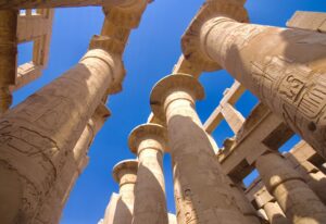 ancient columns with hieroglyphics in Luxor in Egypt