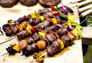 Closeup of homemade grilled food summer party