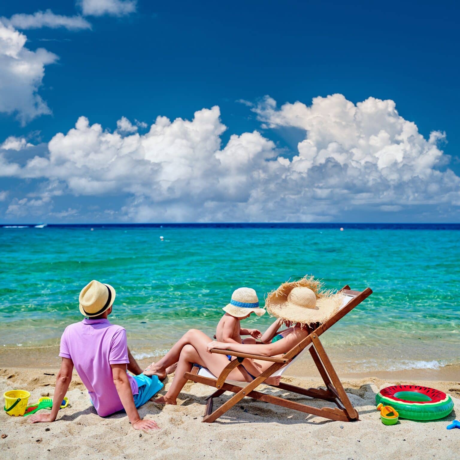 Family on beach in Greece
