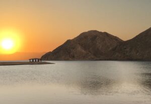 Holly egyptian sunrise by the Redasea mountains in the fiord bay in Sinai NOMINATED