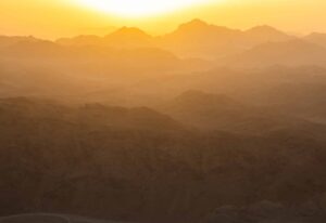 View from Mount Sinai at sunrise. Beautiful mountain landscape in Egypt