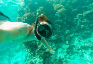 Man making underwater selfie in Red Sea