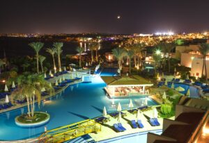 Night view of the pool, the red sea and the hotel Siva Sharm in Sharm El Sheikh November 03, 2016